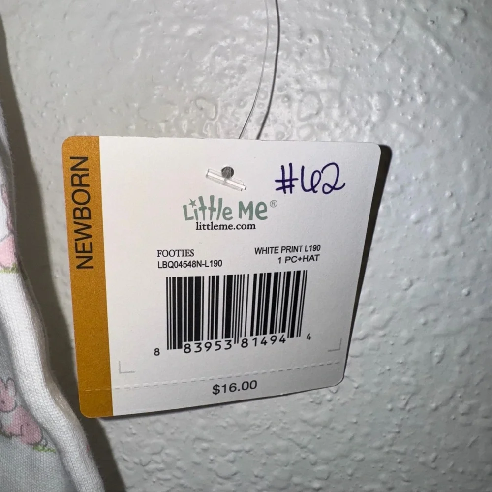 Little Me Pink and White Bunny Print Footie - Picture 3 of 3